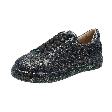 

Ladies Fashion Sequin Round Head Lace Up Comfortable Flat Casual Shoes Cute Womens Shoes Casual Women Casual Shoes Wide Width