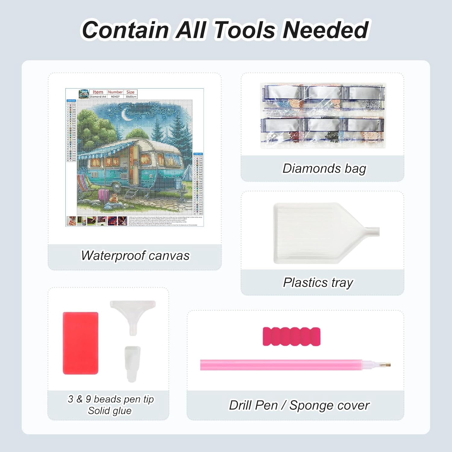 Camper Van Diamond Art Kits for Adults - 5D Full Drill Round Diamond Painting Kit for Beginners, DIY Gem Art for Home Wall Decor & Gift 12x12 Inch