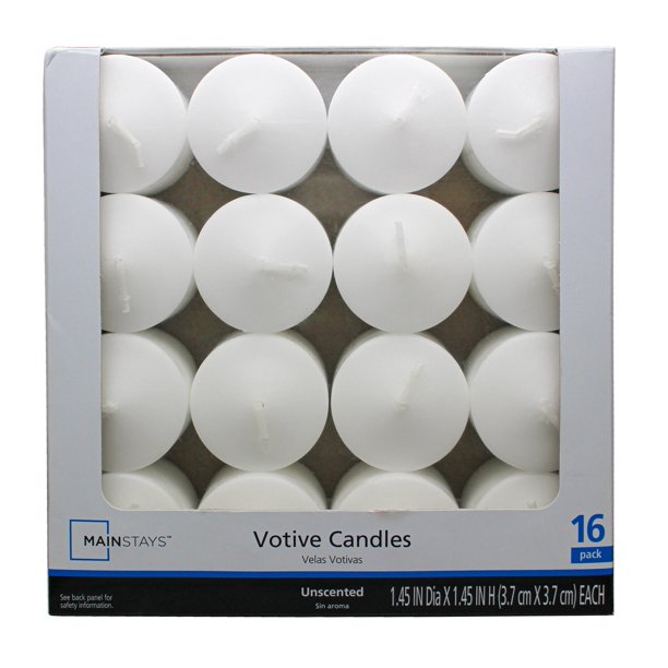 Mainstays Unscented Votive Candles, White, 16Pack