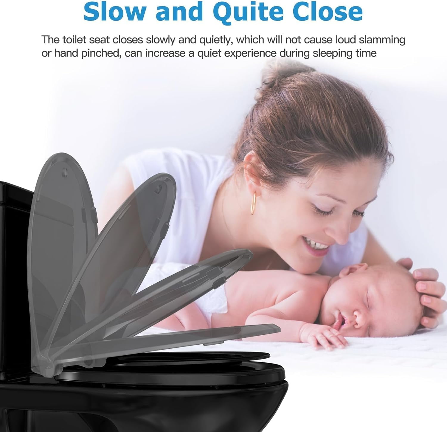 Toilet Seat, Round Toilet Seat with Toddler Seat Built in, Potty Training Toilet Seat Round Fits Both Adult and Child, Quiet-Close Lid and Seat, Black 17''