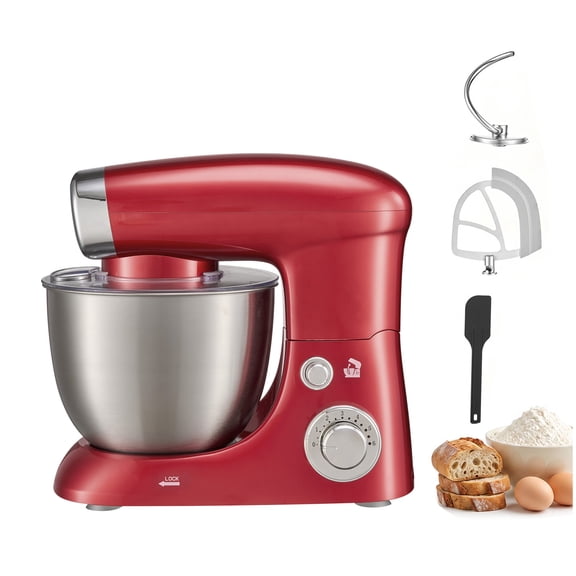 KFFKFF 4.2 Qt Tilt-Head Stand Mixer, 400W Electric Kitchen Mixer with 6 Adjustable Speeds, Stainless Steel Bowl, Splash Guard, Dough Hook, Whisk, and Beater for Baking and Mixing Tasks