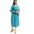 thumbnail image 1 of eloria Women's Fashion Round Neck Neck Design Indian Stylish Solid Kurti Dress, 1 of 5