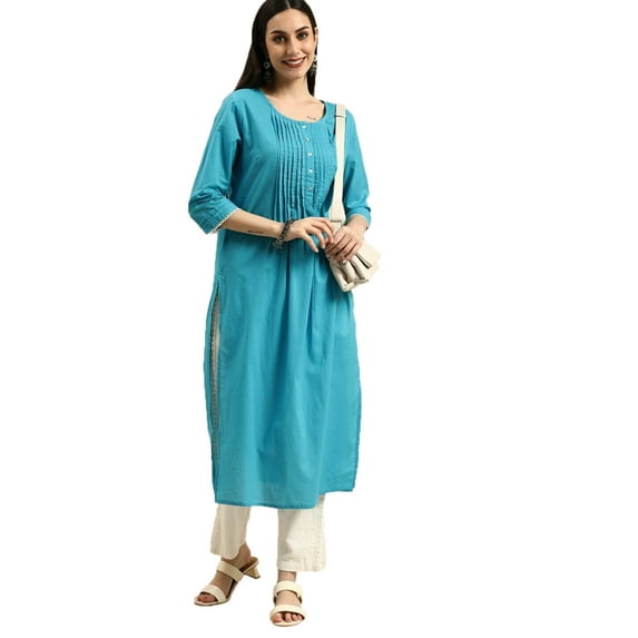 eloria Women's Fashion Round Neck Neck Design Indian Stylish Solid Kurti Dress