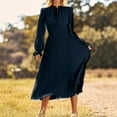 thumbnail image 3 of WTOBBY Women's Summer Fashion Loose V-Neck Long Sleeve Tie Solid Color Dress Breathable Casual Outfit with Adjustable Waist for Warm Weather Versatile Style for All Occasions,Dark Blue XL, 3 of 4