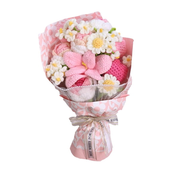 Handmade Crochet Flower Bouquet, Knitted Tulips & Roses Artificial Flowers, Everlasting Yarn Bouquet for Mother's Day Anniversary Birthday, Home Office Decor for Women Mom