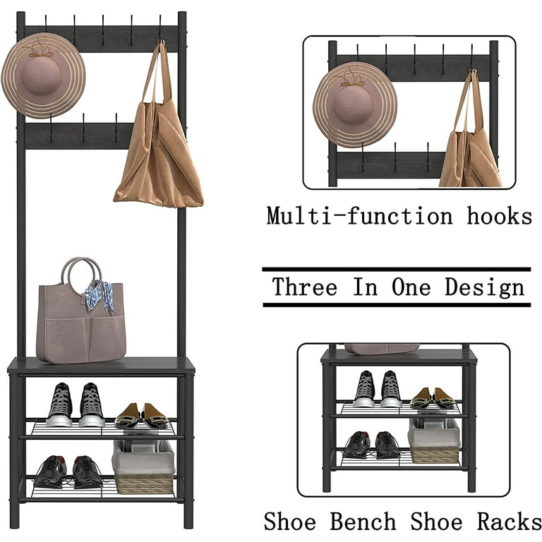 Coat Rack Shoe Bench Set, Entryway Shoe Rack with Coat Hooks, Hall Tree,  Rustic Brown and Black – Built to Order, Made in USA, Custom Furniture –  Free Delivery