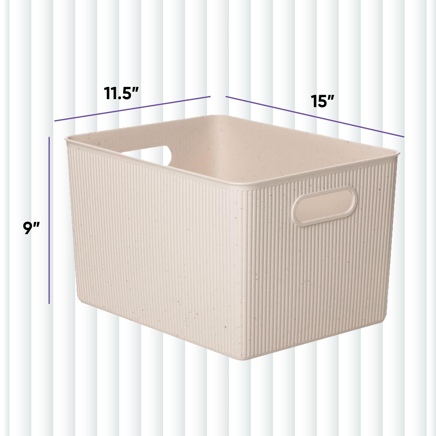 Superio Ribbed Collection - Decorative Plastic Open Home Storage Bins Organizer Baskets, Eco (Parent) Container Boxes for Organizing Closet Shelves Drawer Shelf (Bin - Extra Large (22 Liter)- 4 Pack)
