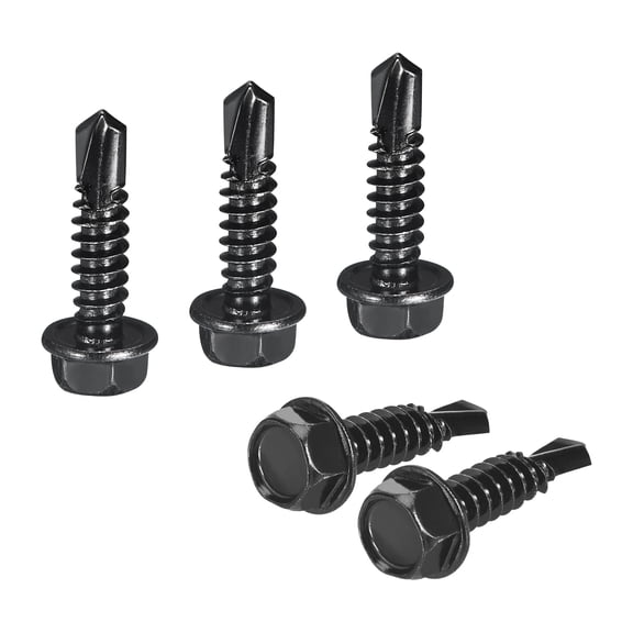 Uxcell 50 Pack #14 x 1" Self Drilling Screws, 410 Stainless Steel Self Tapping Screws for Metal, Black Oxidation Finish, Hex Washer Head Sheet Metal Screws