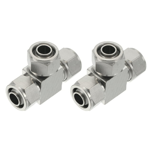 Conectores de aire de empuje únicos Bargains 14mm / 35/64" Conector rápido de aire en forma de T de cobre niquelado 2 piezas tono plateado