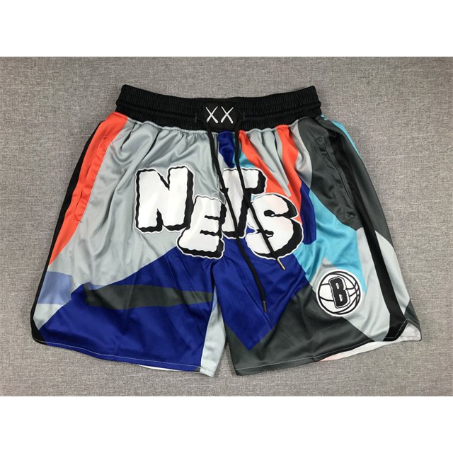 Nets Retro Embroidered Zipper Pocket Shorts Basketball Embroidered Shorts
