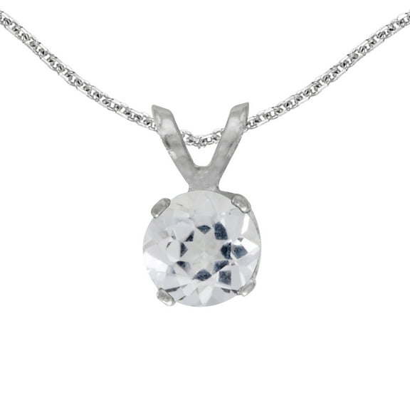 14k White Gold 5 mm Round White Topaz Pendant with 18" Chain