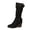 ABlack, variant on Womens Mid Calf Booties Round Toe Big Buckle Wedge Heel Shoes Faux Suede Casual Mid Boots