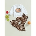 thumbnail image 2 of Wassery Baby Girls 2Pcs Fall Winter Clothes Long Sleeve Letters Print Sweatshirt Leopard Print Flare Pants 6M 12M 18T 2T 3T Toddler Pants Sets, 2 of 8