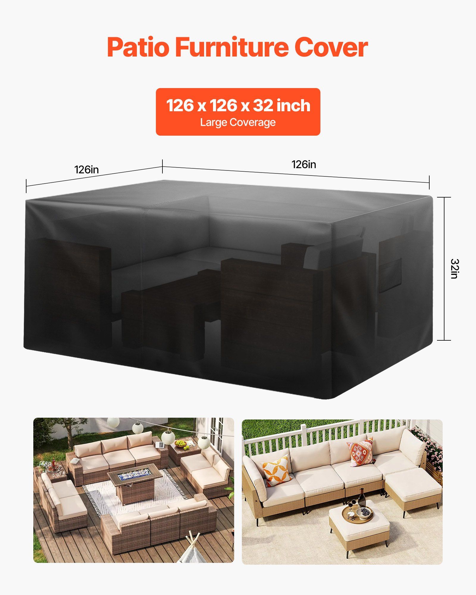 Patio Outdoor Furniture Cover 420D Waterproof Table Chairs Sofa 126"x126"