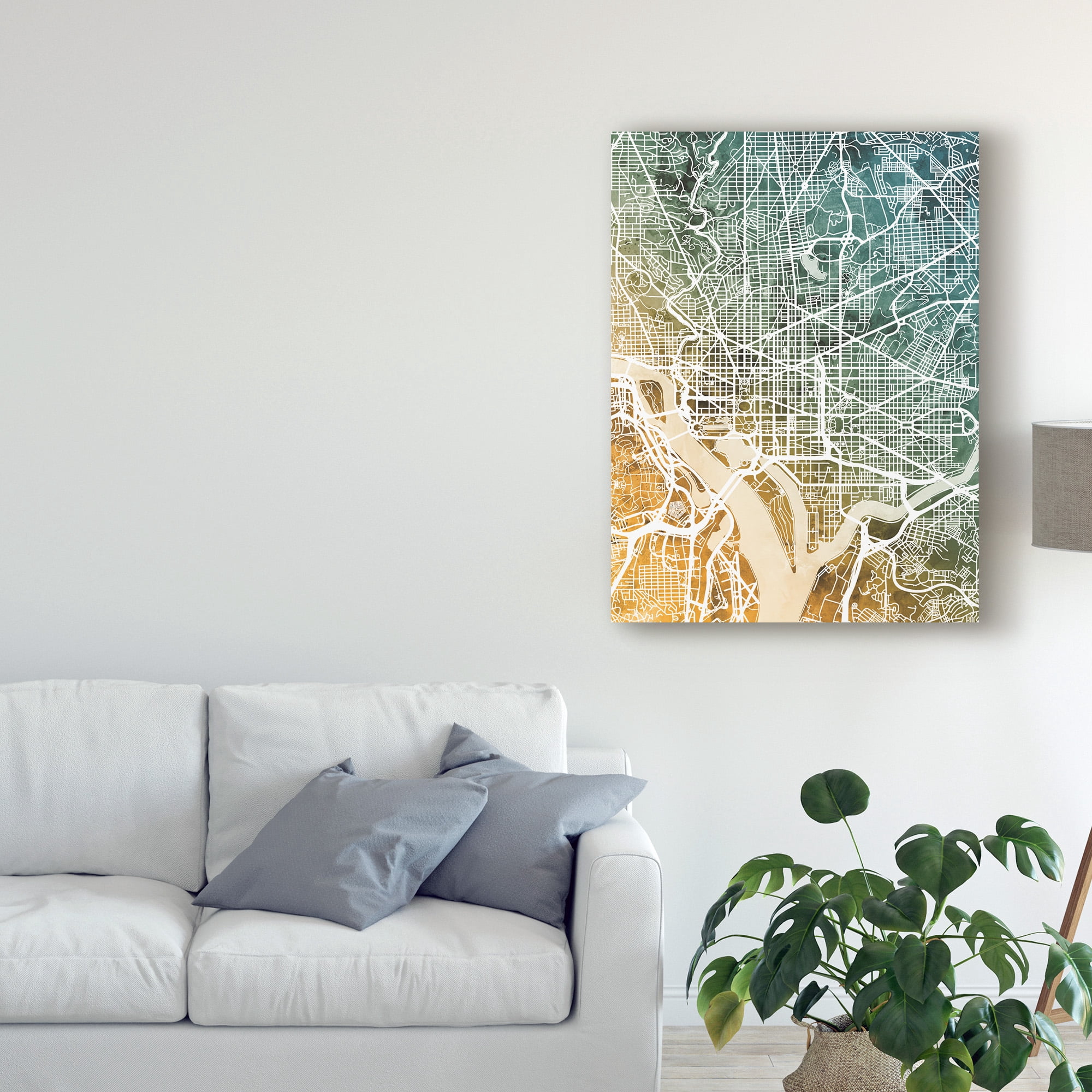 Trademark Fine Art 'Washington DC City Street Map Teal Orange' Canvas Art by Michael Tompsett