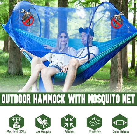 Capacity 440 lbs-Portable Camping Outdoor Double Person Tent Sleeping Hanging Hammock Bed With Mosquito Net Including Hooks,Rope,Storage Bag For Summer Hiking (Best Sleeping Bag For Hammock)