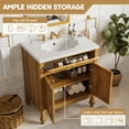 thumbnail image 2 of 30-inch Walnut Bathroom Vanity with Seashell Resin Sink, Flip-Up Storage & Soft-Close Doors - Compact Vanity for Small Bathrooms, Space Saving Design, 2 of 8