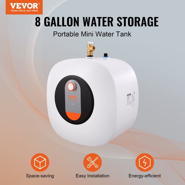 Calentador de agua electrico VEVOR con mini tanque de 8 galones y Válvula de Presión de temperatura de seguridad
