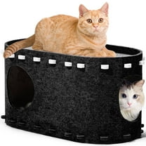 Cat Bed, POPO Extra Large Cat House with Scratch Pad and Fluffy Ball Hanging ,24"x16"x13", Khaki