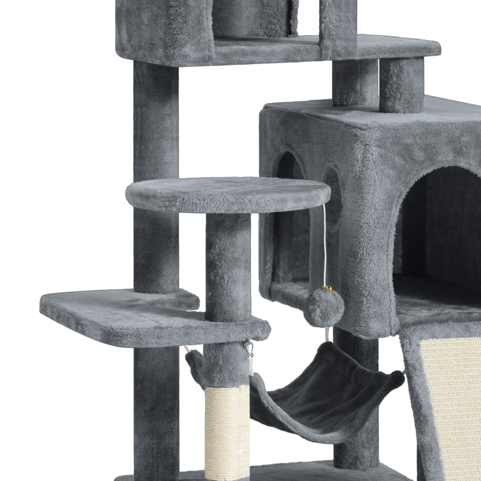Uforic 54" Cat TreeTower with Sisal Scratching Post Tower Hammock Perch for Indoor Cats, Dark Gray