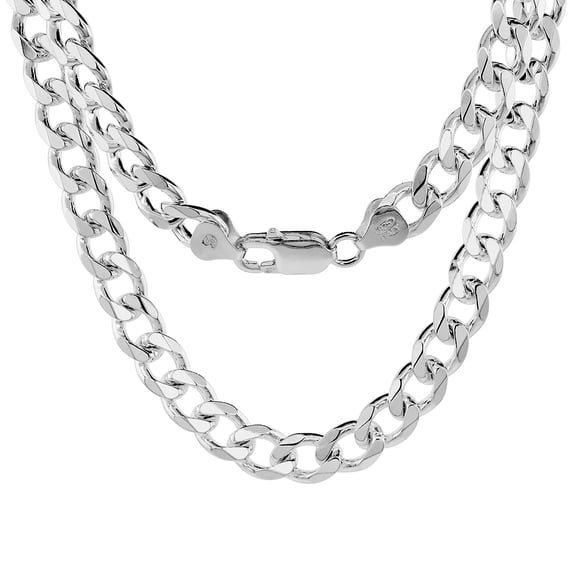 Sterling Silver 8mm Curb Cuban Link Chain Necklace for Men and Women Beveled Edges Nickel Free Italy 28 inch