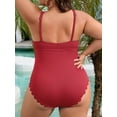 thumbnail image 5 of Asoul Plus Size Ribbed Swimsuit for Womens One Piece Scalloped Swimwear Tummy Control Bathing Suits, 5 of 7