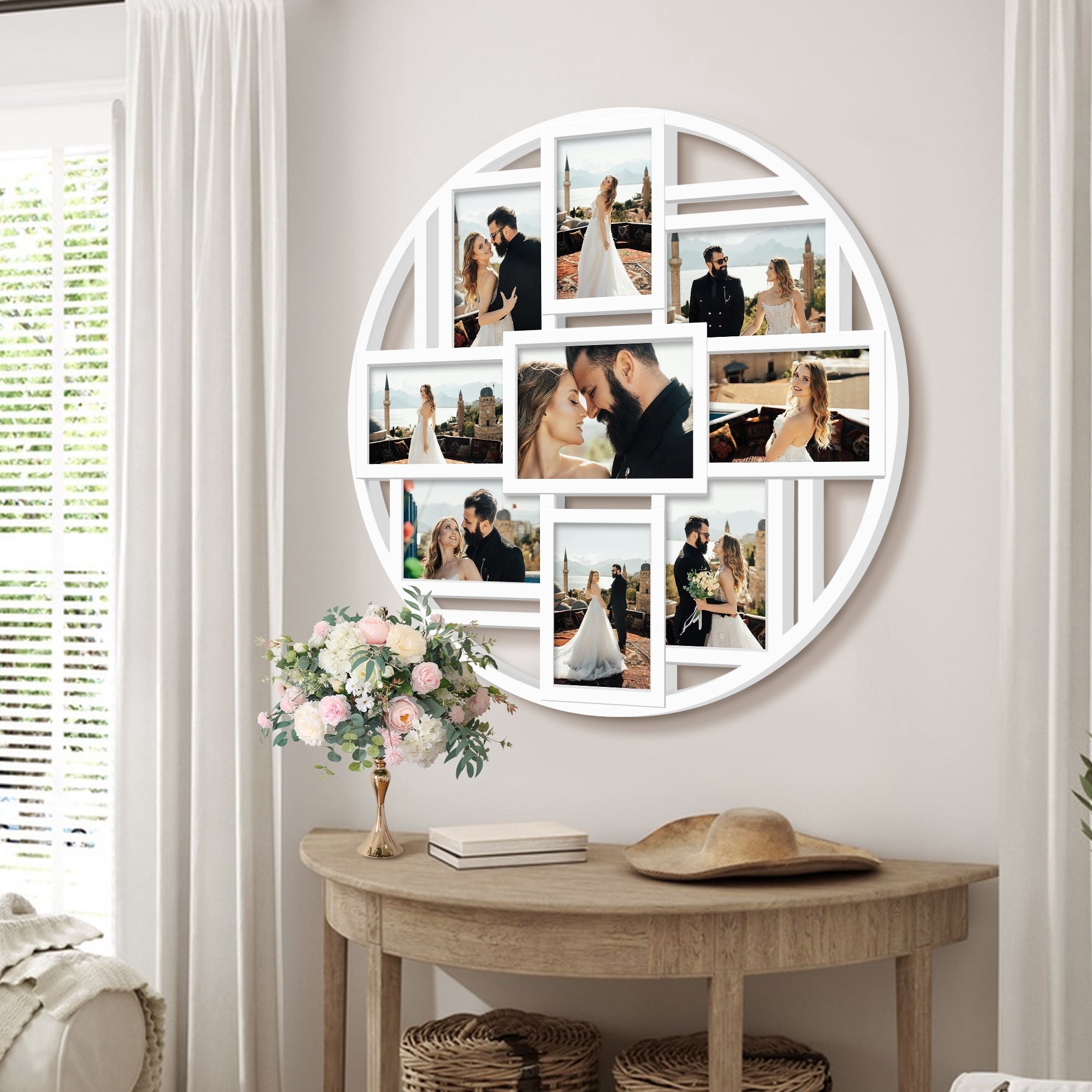 9-Opening Round 4×6 Collage Wall Frame, Multi Picture Photo Frame for Wall, Displays 9 Slots Photos, Family Collage Picture Frames, Cool Gallery-Style Wall Decor (White)