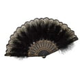 thumbnail image 3 of Ventilador de mano bordado con flores Yinane Ventilador plegable de plumas negro, 3 of 8