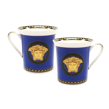 Waterford Bone China Mug - Royalty Porcelain 2-pc Mug Set Medusa for Tea or Coffee, Premium Bone China (Blue)