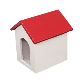 Miniature Dog House with Dog Bowl & Dog Food 1:12 Scale Dollhouse Furniture  Accessories Wooden Pet House Set Garden Scene Decoration Ornaments (Red)