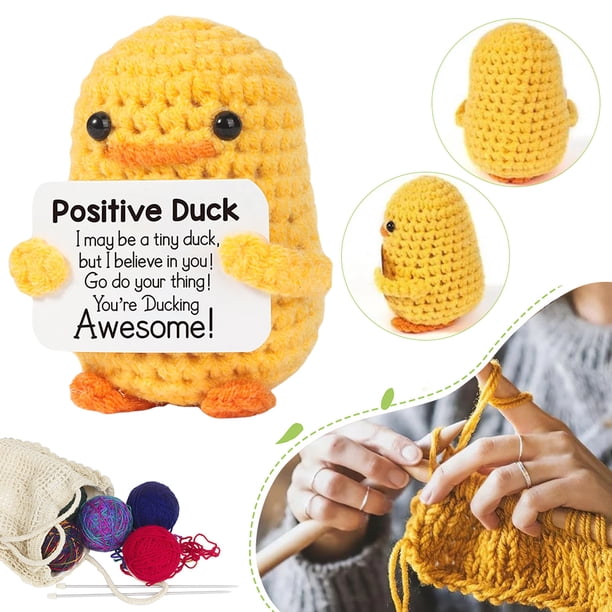 Pato Tejido Hecho A Mano Duck Emocional Inspirador Positivo Crochet Con Tarjeta para Apoyo Regalos Cumpleaños Mujeres Amigos Compañeros