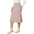 thumbnail image 4 of INSPIRE CHIC Women's Pleated Skirts High Waist Stretchy A Line Ribbed Knit Sweater Midi Skirt Fall Winter Outfits XL Dark Khaki, 4 of 6