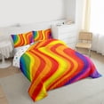 thumbnail image 3 of jejeloiu Colorful Rainbow Stripe Queen Comforter Set,Geometric Waves Lines Bedding Comforter Set For Girls Teens Reversible 3pcs, 3 of 8