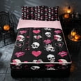 thumbnail image 2 of Homewish Halloween Skull Skeleton Zipper Twin Comforter Sets with Fitted Sheet and 2 Pillowcases for Girls, Love Heart Lips Zipper Bedding Set, Black Hot Pink White, Pink Reversible, 2 of 7