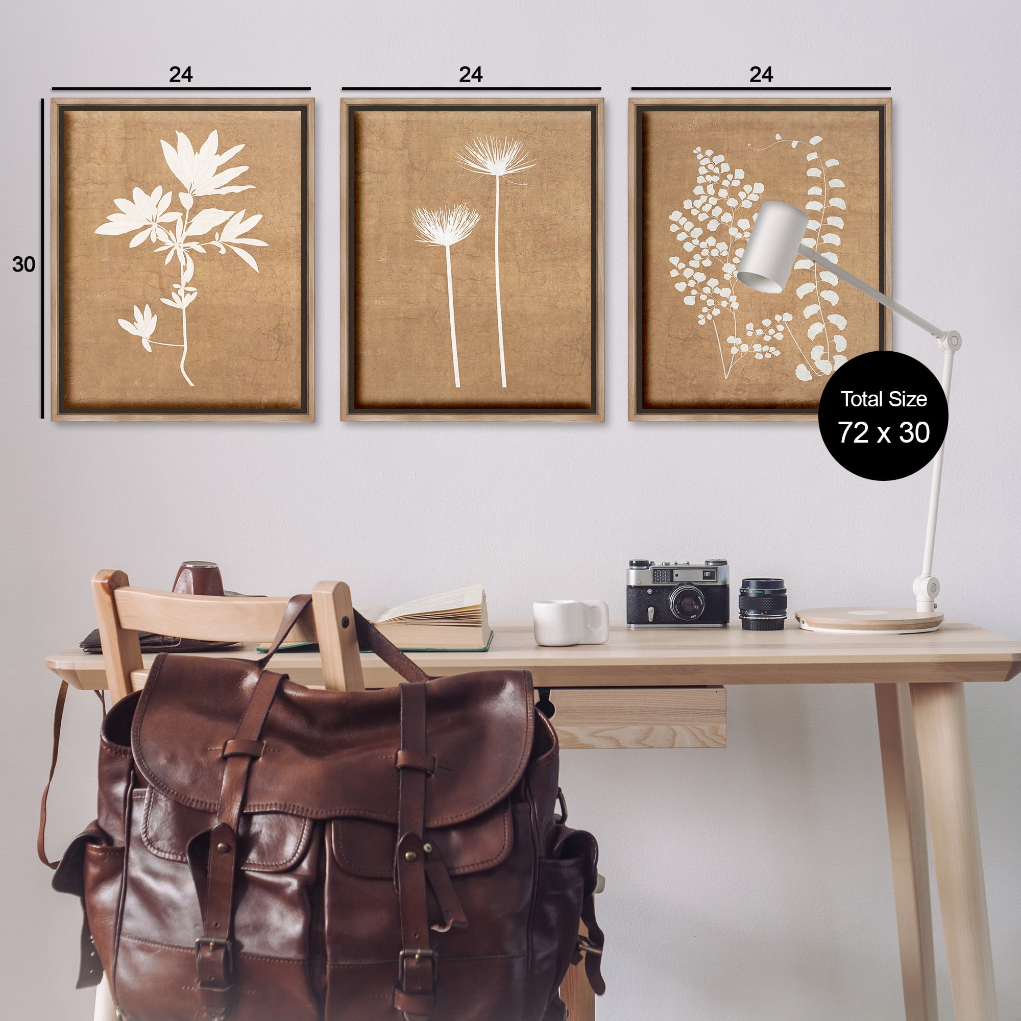 Stupell Industries Nature Botanical Silhouettes Botanical & Floral Painting Brown Floater Framed Canvas Art Print Wall Art, 25 x 31, Set of 3