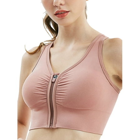

Carolilly Women Sports Bra Front Zipper Gather Effect Cross Shoulder Straps