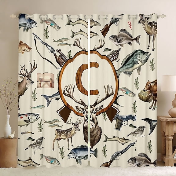 Castle Fairy Hunting Wood Letter C Black Out Curtains for Boys,Wildlife Deer Curtains Pack of 2 (42x63 Each)