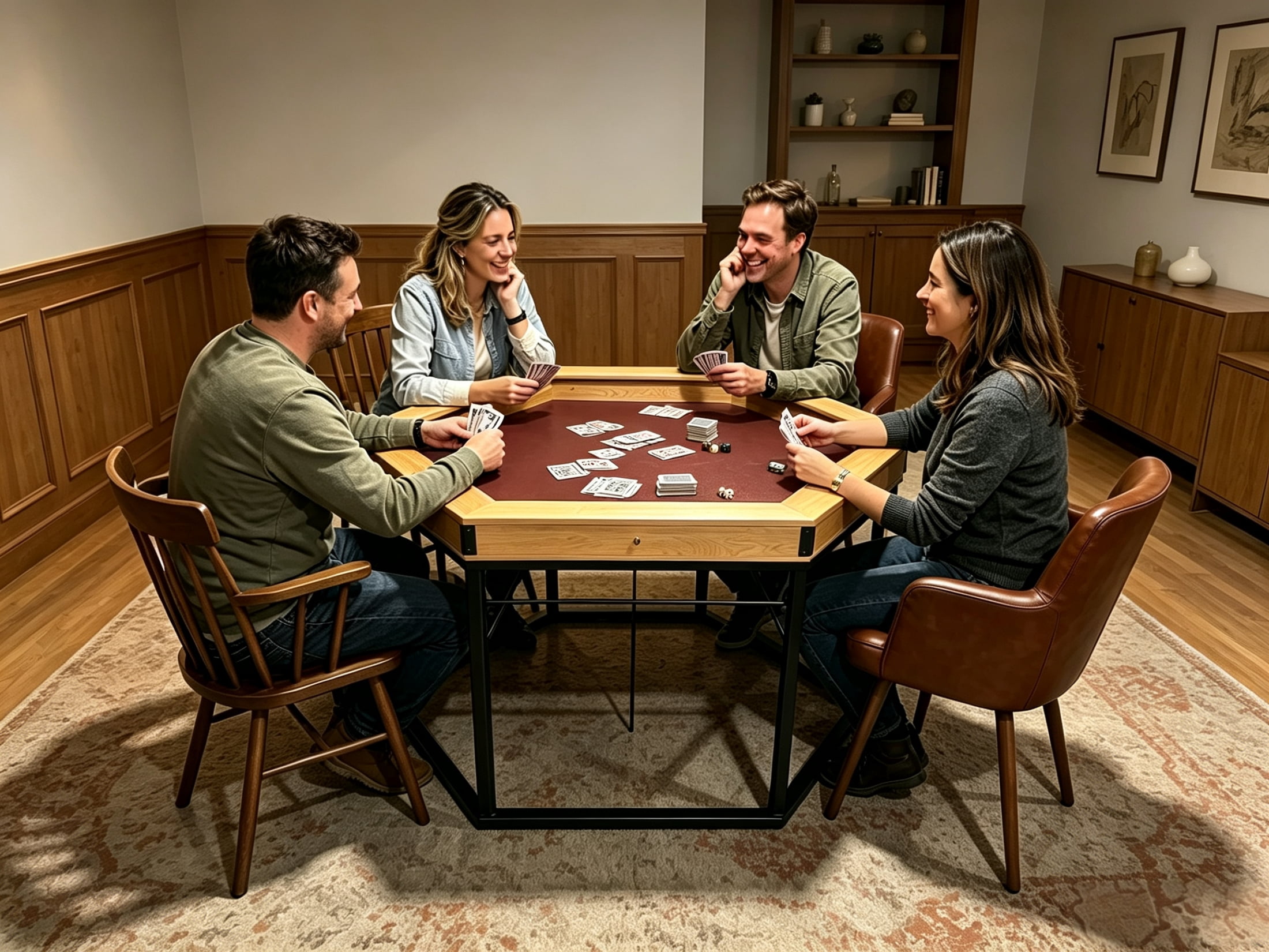 Vinform Solid Wood Board Game & Card Table for Game Rooms, 4-6 Players, 54"x31" Spacious Gaming Surface with Removable Top, Includes Game Mat