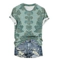 thumbnail image 4 of Aobny Sexy Tops for Women Going Out Green Plus T-Shirt Crew Neck Short Sleeve Western Tshirts for Women, 4 of 6