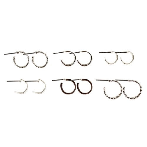 Silver-Tone Hoop Earrings, 6 Pack