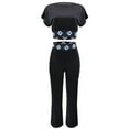 thumbnail image 4 of REORIAFEE Sexy Outfits for Women Cute Summer Outfits Women's Plus Size Short Sleeve Round Neck Bandage Pullover Tops + Long Pants Set Black L, 4 of 5