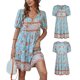 thumbnail image 1 of SAYOO Vestido de cintura alta con cuello en V y estampado de flores para mujer SAYOO  Moda, 1 of 10