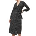 thumbnail image 3 of Xuanfei Women Polka-dot Print V Neck Lace Up Lantern Long Sleeve Midi Dress, 3 of 7