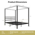 thumbnail image 3 of SuperDeal Full Size Canopy Bed Frame Metal Slats 800lbs Mattress Foundation W/Headboard & Under Bed Storage, No Box Spring Needed, Black, 3 of 10