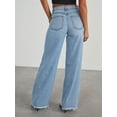 thumbnail image 2 of Women'S Wide Leg Jeans High Waisted Strechy Raw Hem Pants Light Blue XL, 2 of 5