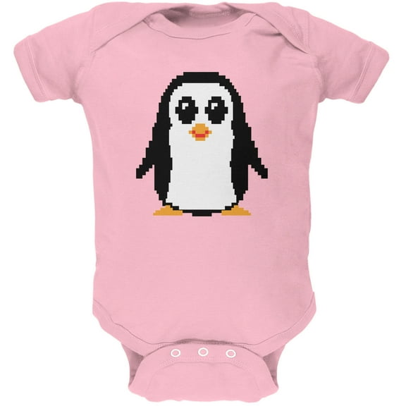 8 Bit Penguin Light Pink Soft Baby One Piece - 3 month