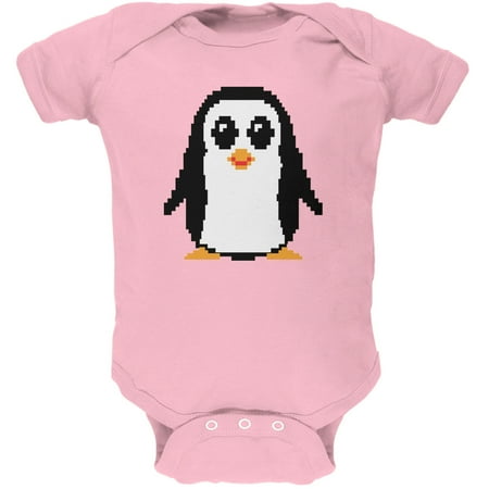 

8 Bit Penguin Light Pink Soft Baby One Piece - 12 month