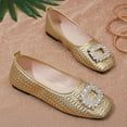 thumbnail image 4 of Miluxas Women's Fashionable Casual Style Flat-Bottom Shallow Mouth Rhinestone Pointed ToeBottom Moccasins Flat Shoes A-Gold 9(42), 4 of 9