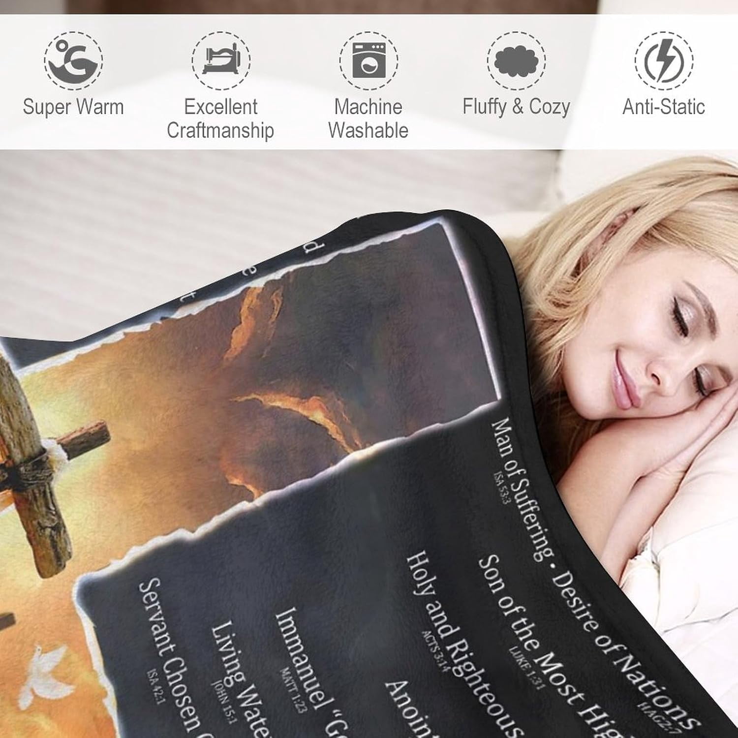 Christian Cross Bible Verse Blanket Christ Religious Throw Blanket Jesus Scripture Faith Catholic Inspirational Gifts for Women Men Winter Warm Soft Plush Fleece Flannel Blanket for Adult Kids 50"x60"