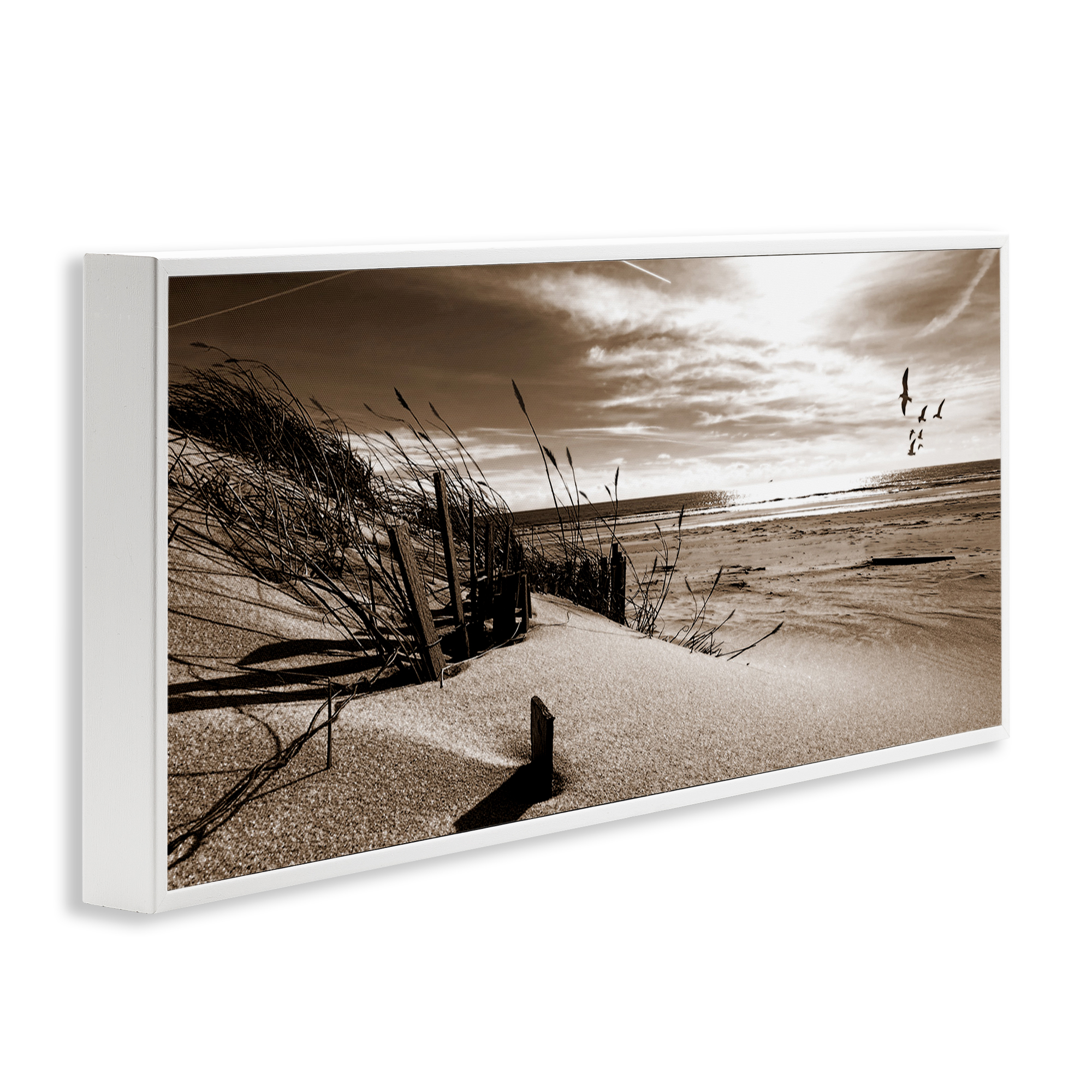 Stupell Industries Zen Sands Beach Landscape Photography White Framed Art Print Wall Art, 24 x 10